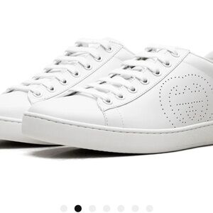 Gucci White Leather Low-Top Sneakers with Perforated G Detail